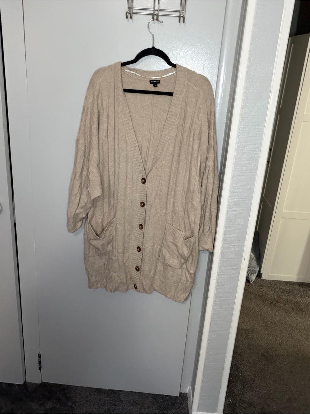 torrid Beige Button-Up Oversized Cardigan